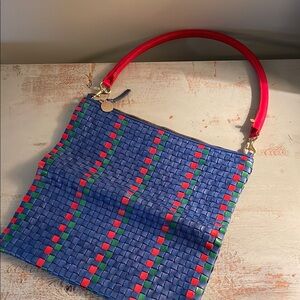 Clare V Blue and Red Woven Handbag
